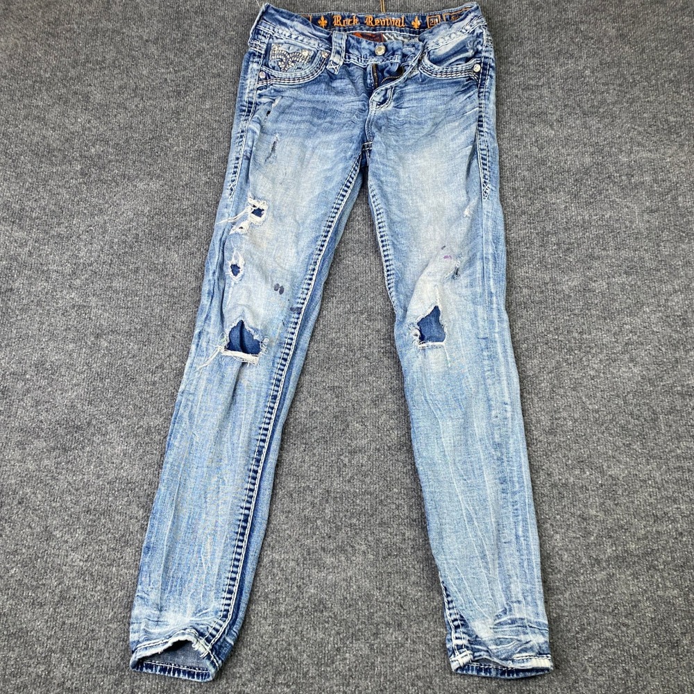 Rock Revival Lisely Skinny Jeans Womens 28 Light Wash Distressed EP2925S200S